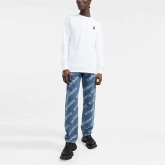 Biały T-shirt męski Off-White z długim rękawem i wzorem strzałek