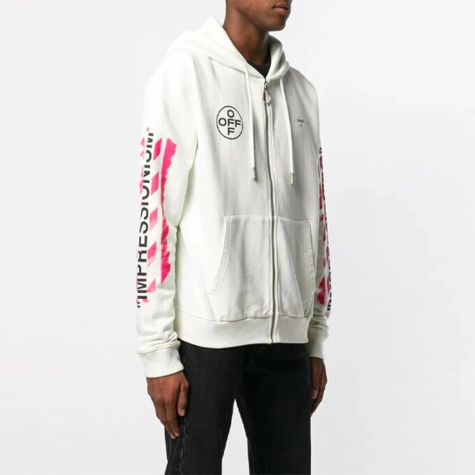 c/o virgil abloh męska biała bluza z zamkiem i szablonowymi Diagonalnymi wzorami