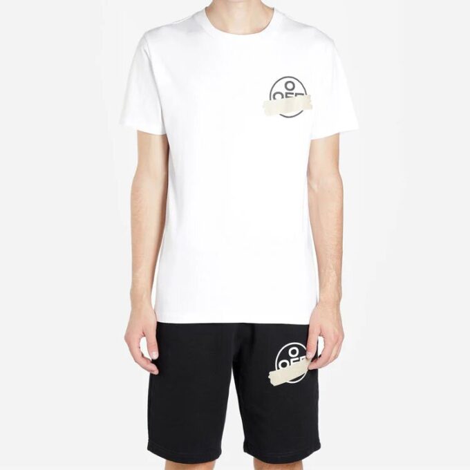 C/O Virgil Abloh Męskie białe spodnie z Tape Arrows, wąski krój
