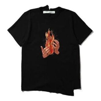 c/o VIRGIL ABLOH T-shirt z nadrukiem płomieni, nieregularny krój, krótki rękaw w szortach