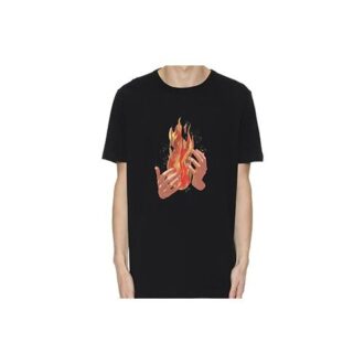 c/o VIRGIL ABLOH T-shirt z nadrukiem płomieni, nieregularny krój, krótki rękaw w szortach