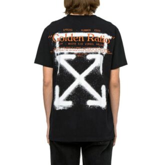 Czarna koszulka męska Off-White z krótkim rękawem, z nadrukiem liter i strzałką z tyłu
