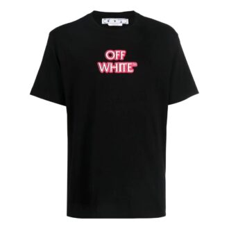 Czarna koszulka męska Off-White z nadrukiem z literami, okrągłym dekoltem i luźnym krojem z kolekcji SS22