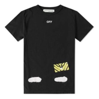 Czarna koszulka z krótkim rękawem Off-White Men’s C/O Virgil Abloh Tiger Stripes Splash Ink Szorty
