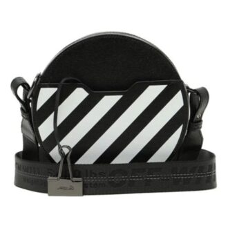 Czarna okrągła torba na ramię Off-White c/o Virgil Abloh z nadrukiem w paski