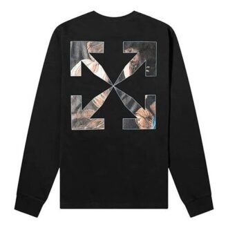 Czarny T-shirt męski Off-White z nadrukiem c/o Virgil Caravaggio, okrągły dekolt, długi rękaw