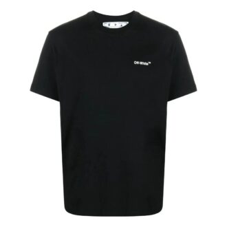 Czarny T-shirt męski Off-White z nadrukiem logo w kształcie strzały i łańcuszkiem, wersja casualowa z krótkim rękawem