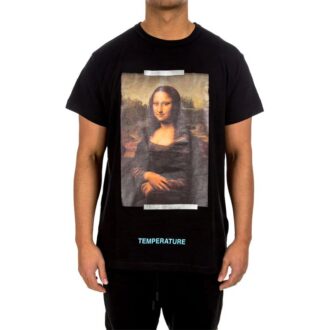 Czarny T-shirt męski Off-White z nadrukiem Mona Lisa i strzałką z tyłu, z krótkim rękawem