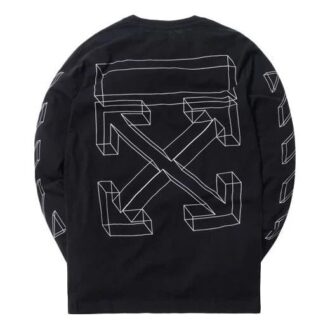 Czarny T-shirt z długim rękawem Off-White dla mężczyzn z nadrukiem 3D w kształcie strzały