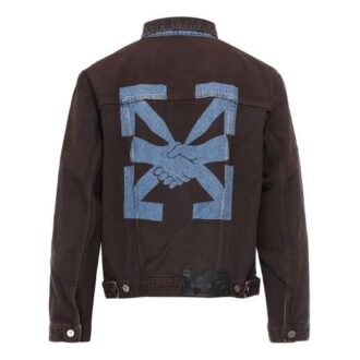 Denim Jacket with Arrow Print Long-Sleeve Men’s Dark Blue Jeans Jacket