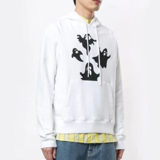 FW20 Bluza z kapturem z nadrukiem Ghost dla mężczyzn, biała