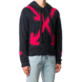 FW20 Fuzzy Arrows Sweter z kapturem i długim rękawem dla mężczyzn, czarny
