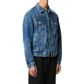 FW20 Kurtka Denim z nadrukiem dla mężczyzn, granatowa