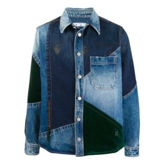 FW20 Kurtka Denim z patchworkiem dla mężczyzn, niebieska