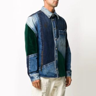 FW20 Kurtka Denim z patchworkiem dla mężczyzn, niebieska