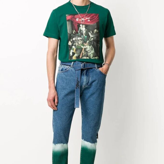FW20 Męska bluza z kapturem z nadrukiem Caravaggio, zielona