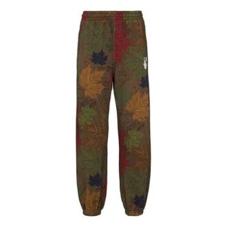 FW20 Spodnie sportowe z aplikacją liścia, dopasowane, męskie, khaki/zielone