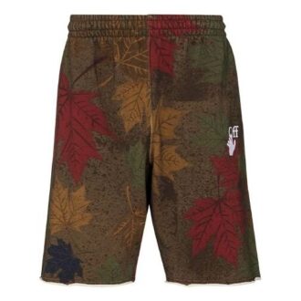 FW20 Szorty męskie z aplikacją w kształcie strzałki w kamuflażu liściowym, kolor khaki/zielony