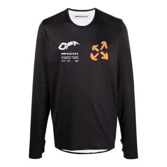 FW21 Aktywna koszulka z nadrukiem logo, długi rękaw, luźny krój, czarna