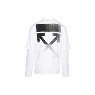 FW21 Biała koszulka z długim rękawem i nadrukiem strzały, wersja standardowa, unisex, biała