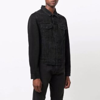 FW21 Casualowa kurtka Denim z klapami, luźny krój, czarna