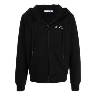 FW21 Casualowa kurtka z kapturem i nadrukiem logo, luźny krój, czarna