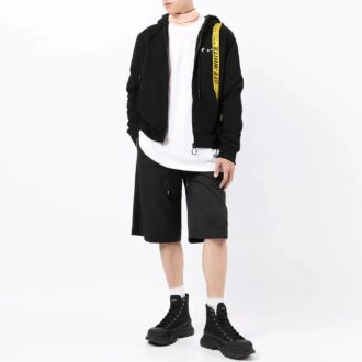 FW21 Casualowa kurtka z kapturem i nadrukiem logo, luźny krój, czarna