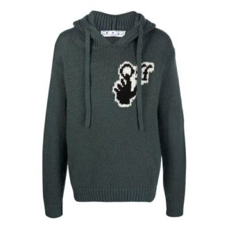 FW21 Dzianinowa bluza z kapturem z logo, wersja standardowa, zielona