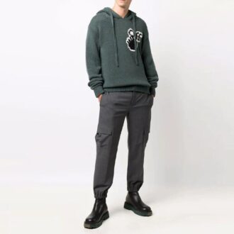 FW21 Dzianinowa bluza z kapturem z logo, wersja standardowa, zielona