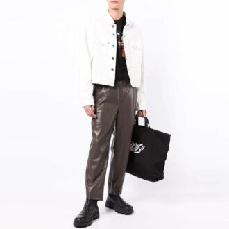 FW21 Jednokolorowa kurtka Denim z guzikami, wersja prosta, biała