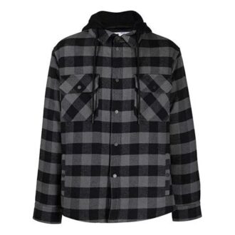 FW21 Koszula w kratę z kapturem i długimi rękawami, luźny krój, czarna