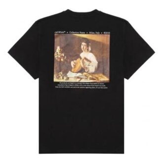 FW21 Koszulka z krótkim rękawem i luźnym krojem z motywem obrazu Caravaggio, czarna