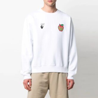 FW21 Sweter z okrągłym dekoltem i wzorem, luźny krój, biały
