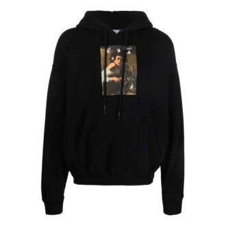 FW21 Wzór z nadrukiem alfabetu, bluza z sznurkiem, wersja z kapturem, czarna