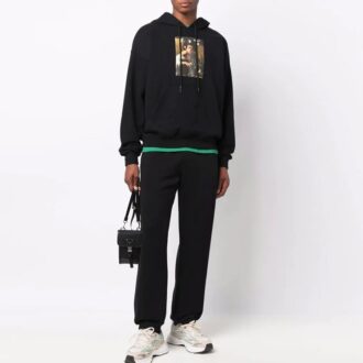FW21 Wzór z nadrukiem alfabetu, bluza z sznurkiem, wersja z kapturem, czarna
