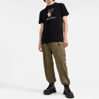 FW21 Zabawny nadruk z logo, okrągły dekolt, szorty, wersja standardowa, czarny