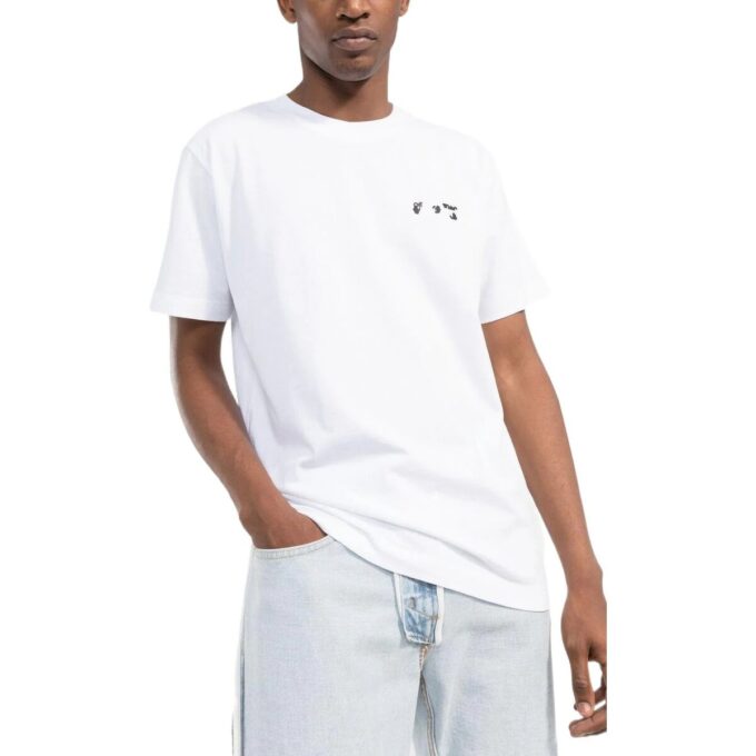 Off-White Męska koszulka z krótkim rękawem i okrągłym dekoltem, jednokolorowa, z nadrukiem literowym, z logo, FW22, biała