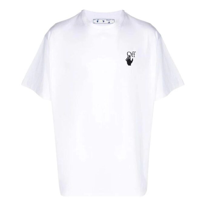 Off-White Męska koszulka z krótkim rękawem i okrągłym dekoltem, luźny krój, z nadrukiem logo strzałki, kolor jednolity, kolekcja SS22, biała