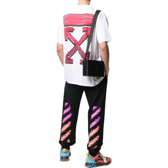 Off-White Męska koszulka z krótkim rękawem i okrągłym dekoltem, luźny krój, z nadrukiem logo strzałki, kolor jednolity, kolekcja SS22, biała