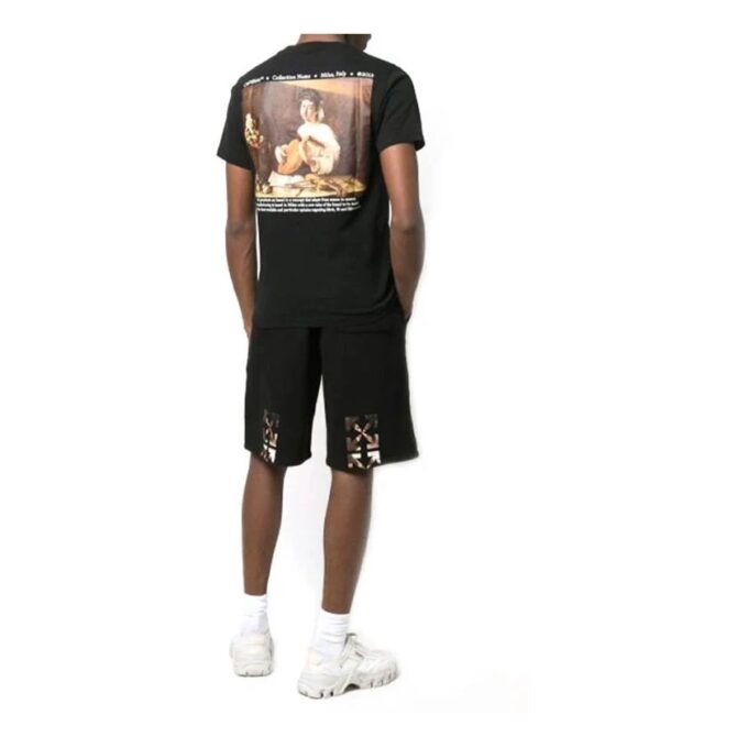 Off-White Męska koszulka z krótkim rękawem i okrągłym dekoltem z nadrukiem alfabetu Caravaggio z kolekcji SS22, wersja standardowa, czarna