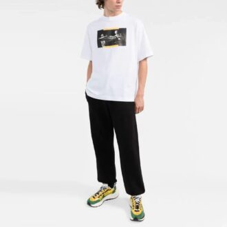 Off-White Męska koszulka z krótkim rękawem i okrągłym dekoltem, z nadrukiem Caravaggio, FW21, slim fit, biała