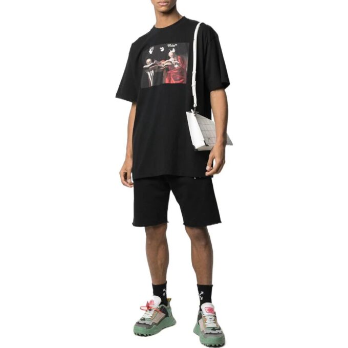 Off-White Męska koszulka z krótkim rękawem i okrągłym dekoltem z nadrukiem, kolekcja SS22, kolor czarny