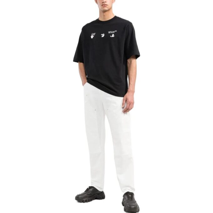 Off-White Męska koszulka z krótkim rękawem i okrągłym dekoltem z nadrukiem logo FW22, czarna