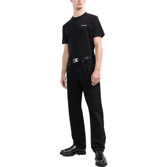 Off-White Męska koszulka z krótkim rękawem i okrągłym dekoltem z nadrukiem logo FW22, czarna