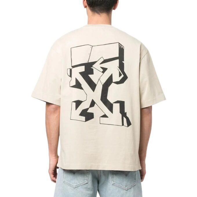 Off-White Męska koszulka z krótkim rękawem i okrągłym dekoltem z nadrukiem logo, kolekcja SS22, kolor biały