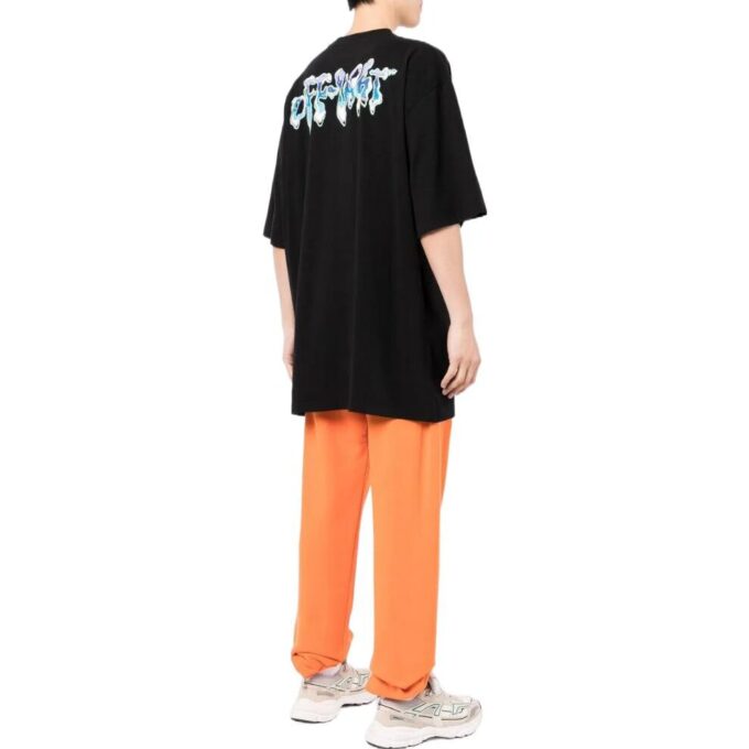Off-White Męska koszulka z krótkim rękawem i okrągłym dekoltem z nadrukiem logo, kolekcja SS22, kolor czarny