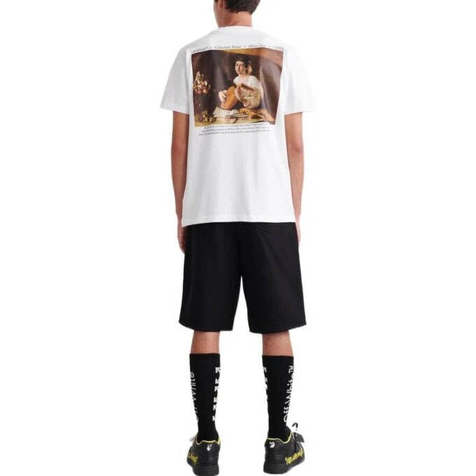 Off-White Męska koszulka z krótkim rękawem i okrągłym dekoltem z nadrukiem na plecach, kolekcja SS22, biała