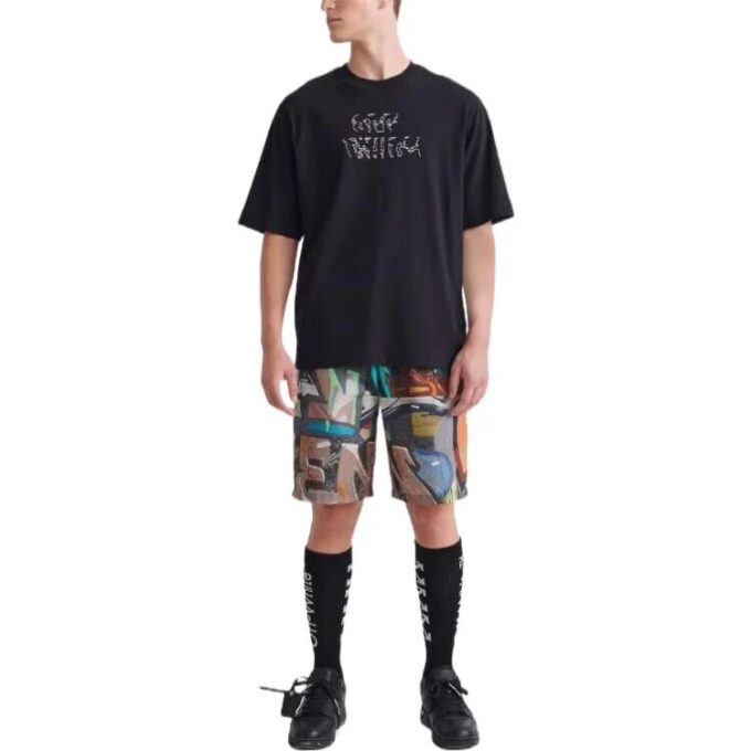 Off-White Męska koszulka z krótkim rękawem i okrągłym dekoltem z nadrukiem strzałek, luźny krój, czarna, kolekcja SS22