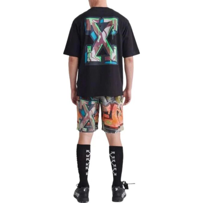 Off-White Męska koszulka z krótkim rękawem i okrągłym dekoltem z nadrukiem strzałek, luźny krój, czarna, kolekcja SS22