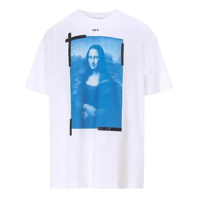 Off-White Męska koszulka z krótkim rękawem i okrągłym dekoltem, z nadrukiem strzałki Mona Lisa, biała